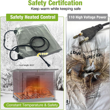 Heated Dog House Outdoor Insulated Dog Kennel with Heater, Durable Metal Frame, Chew-Resistant Cord, 6-Sided Thermal Liner, PVC Door Curtain for Winter (Grey)